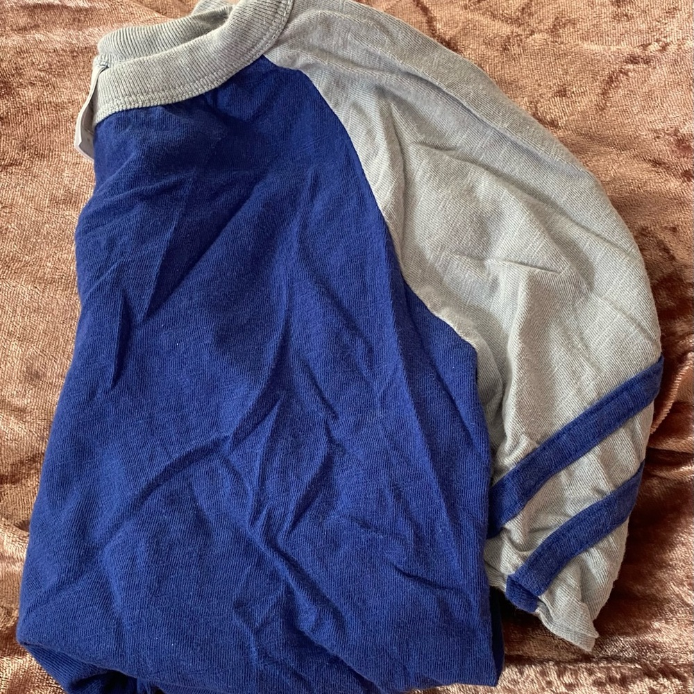 Hanna Andersson Blue and Light Gray Baseball Tee Long Sleeve Shirt Size 10